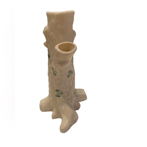 Vintage Belleek Ireland Porcelain Shamrock Triple Trunk Tree Shape Bud Vase - Picture 5 of 13